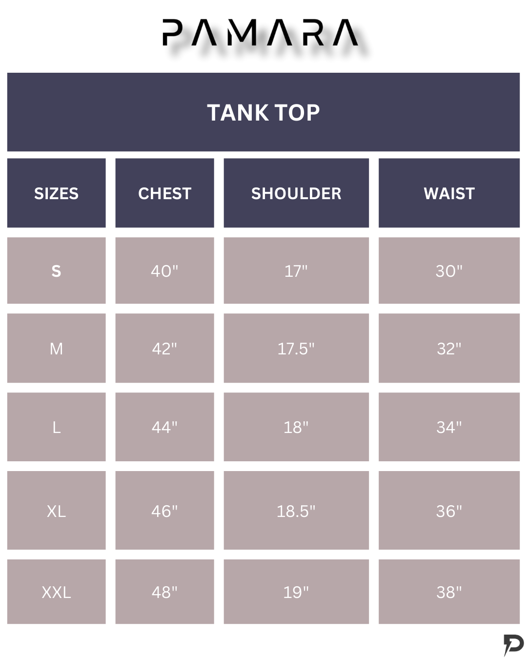 Size chart for New Gen Stranger Tank